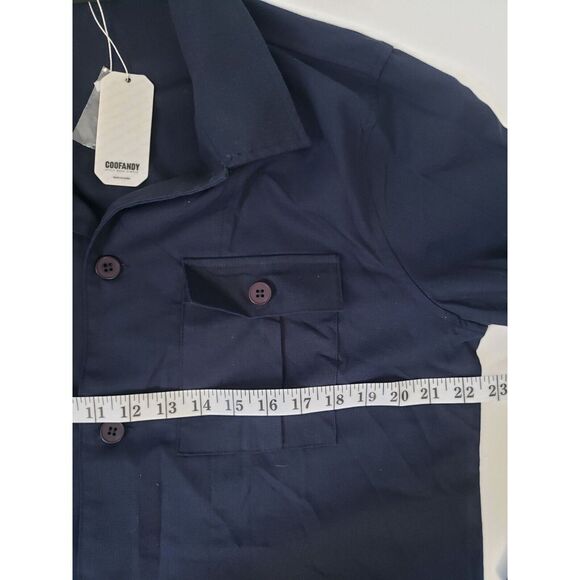 New Coofandy Linen Blend Button Down Dual Pocket Shirt Long Sleeve‎ Navy Size M - Picture 7 of 8